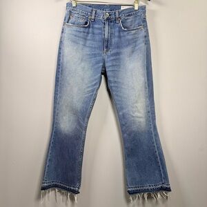 RAG & BONE Carlsbad Vintage Wash Crop Flare Denim Blue Jeans 28 Frayed Mid Rise